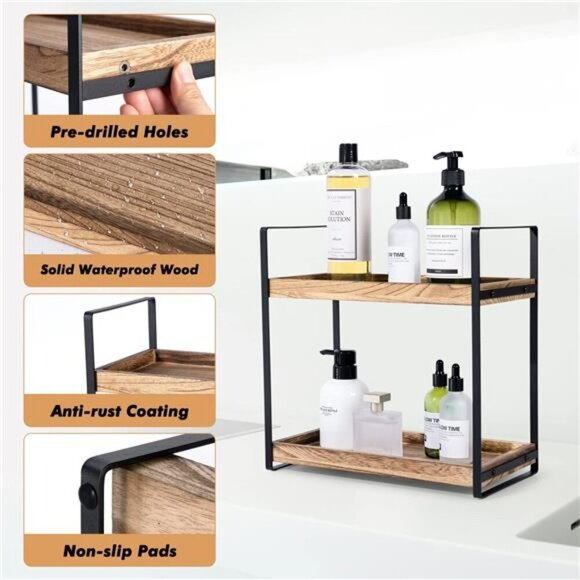 2Tier Countertop Organizer for Bathroom Counter Wood Bathroom Counter Organizers - Picture 4 of 7